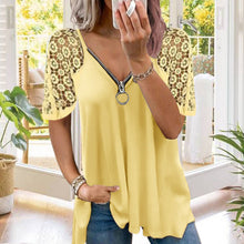 Indlæs billede til gallerivisning Ensfarvet blonde T-shirt med løse korte ærmer og lynlås i ensfarvet blonde