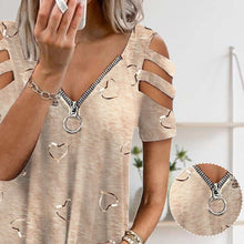 Indlæs billede til gallerivisning T-shirt med V-hals og hjerteprint og lynlås