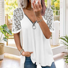 Indlæs billede til gallerivisning Ensfarvet blonde T-shirt med løse korte ærmer og lynlås i ensfarvet blonde