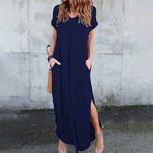 Indlæs billede til gallerivisning Kjole med V-udskæring, slidser og lommer