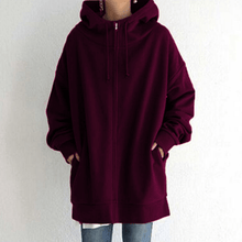 Indlæs billede til gallerivisning Lynlås Hooded Long Plus Fleece Sweatshirt