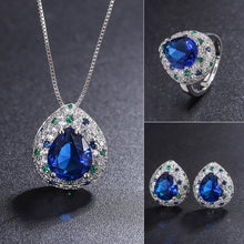 Indlæs billede til gallerivisning Safir Øreringe og Ring Vedhængs-Sæt