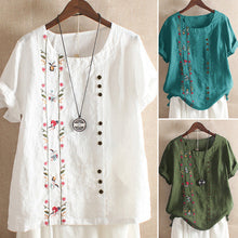 Indlæs billede til gallerivisning Broderet skjorte i bomuld og linned