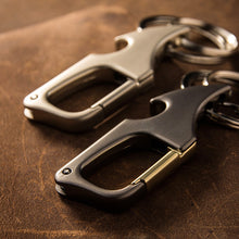 Indlæs billede til gallerivisning Multifunktionel metalnøglering med dobbeltringsvedhæng og oplukkerfunktion