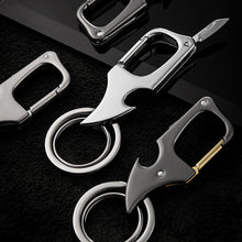 Indlæs billede til gallerivisning Multifunktionel metalnøglering med dobbeltringsvedhæng og oplukkerfunktion