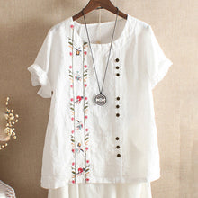 Indlæs billede til gallerivisning Broderet skjorte i bomuld og linned