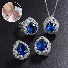 Indlæs billede til gallerivisning Safir Øreringe og Ring Vedhængs-Sæt