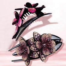 Indlæs billede til gallerivisning Rhinestone dobbelt blomst hårspænde