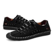 Indlæs billede til gallerivisning Afslappede lædersandaler med mikrofibersyninger i udhulet design (Herre)