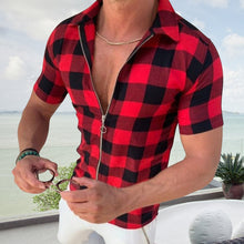 Indlæs billede til gallerivisning Kortærmet Ternet Skjorte med Lapelkrave (Herre)