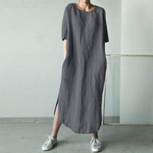 Indlæs billede til gallerivisning Løs kjole med rund hals og midterærme med slids