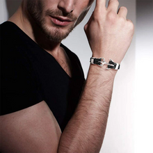 Indlæs billede til gallerivisning Læderarmbånd med anker i rustfrit stål