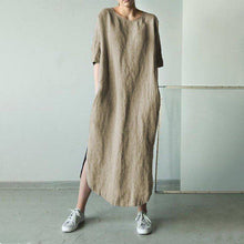 Indlæs billede til gallerivisning Løs kjole med rund hals og midterærme med slids