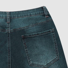 Indlæs billede til gallerivisning Mørkvaskede Midtalje jeans med brede ben og rå syninger
