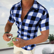 Indlæs billede til gallerivisning Kortærmet Ternet Skjorte med Lapelkrave (Herre)