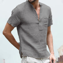 Indlæs billede til gallerivisning Kortærmet skjorte med v-hals i bomuld