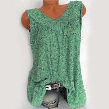 Indlæs billede til gallerivisning Lille blomstret mønster v-hals ærmeløs linned
