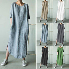 Indlæs billede til gallerivisning Løs kjole med rund hals og midterærme med slids