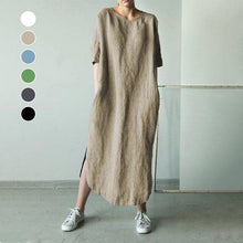 Indlæs billede til gallerivisning Løs kjole med rund hals og midterærme med slids