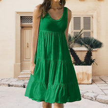 Indlæs billede til gallerivisning Sleeveless Round Neck Stitching Large Swing Beach Dress
