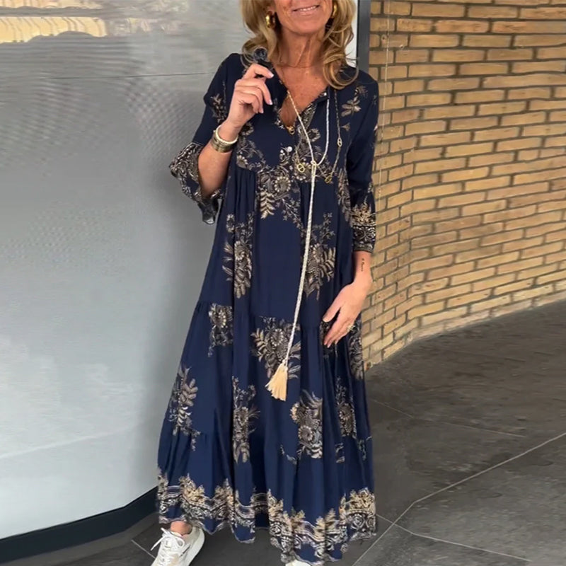 V-hals Vintage løs kjole