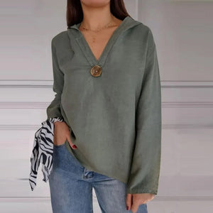 Sweatshirt med hætte og V-udskæring med en enkelt knap
