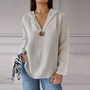 Sweatshirt med hætte og V-udskæring med en enkelt knap
