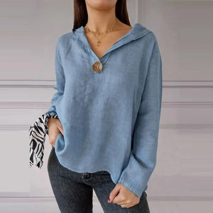 Sweatshirt med hætte og V-udskæring med en enkelt knap