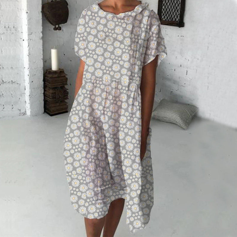 Midi-kjole med solsikkeprint