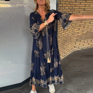 V-hals Vintage løs kjole