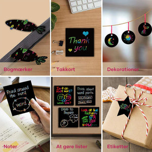 【100 stk/1 sæt】 DIY Rainbow Magic Scratch Paper Art Set