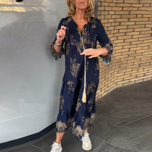 V-hals Vintage løs kjole