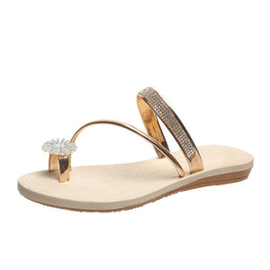 Flade sandaler med skinnende rhinsten