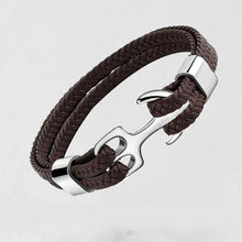 Indlæs billede til gallerivisning Læderarmbånd med anker i rustfrit stål
