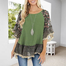 Indlæs billede til gallerivisning Doll sleeve colorblock leopard print mid sleeve T-shirt
