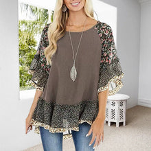 Indlæs billede til gallerivisning Doll sleeve colorblock leopard print mid sleeve T-shirt
