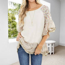 Indlæs billede til gallerivisning Doll sleeve colorblock leopard print mid sleeve T-shirt
