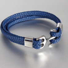 Indlæs billede til gallerivisning Læderarmbånd med anker i rustfrit stål
