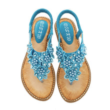 Indlæs billede til gallerivisning Boho håndlavede blomstrede runde tå sandaler med lange tæer
