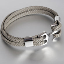 Indlæs billede til gallerivisning Læderarmbånd med anker i rustfrit stål
