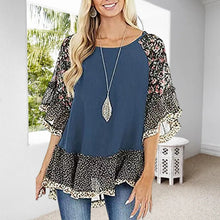 Indlæs billede til gallerivisning Doll sleeve colorblock leopard print mid sleeve T-shirt
