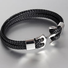 Indlæs billede til gallerivisning Læderarmbånd med anker i rustfrit stål
