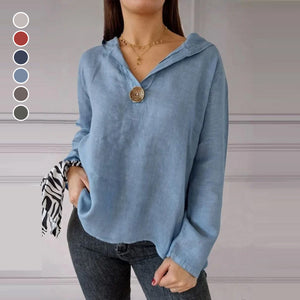 Sweatshirt med hætte og V-udskæring med en enkelt knap