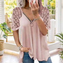 Indlæs billede til gallerivisning Ensfarvet blonde T-shirt med løse korte ærmer og lynlås i ensfarvet blonde
