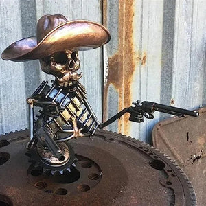 Pistolsigtende cowboyskelet kølerhjelmsdekoration