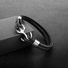 Indlæs billede til gallerivisning Læderarmbånd med anker i rustfrit stål
