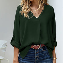 Indlæs billede til gallerivisning Long-sleeved solid v-neck blouse
