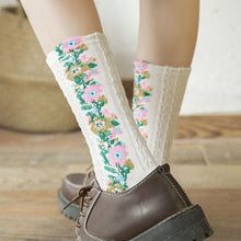 Indlæs billede til gallerivisning 5 par Vintage-broderede blomstersokker
