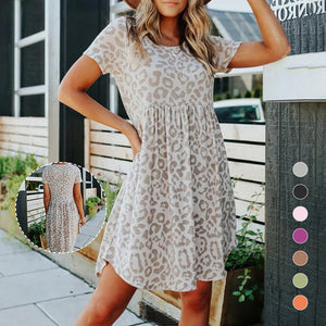 Kjole med rund hals med leopardprint