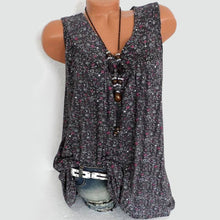 Indlæs billede til gallerivisning Lille blomstret mønster v-hals ærmeløs linned
